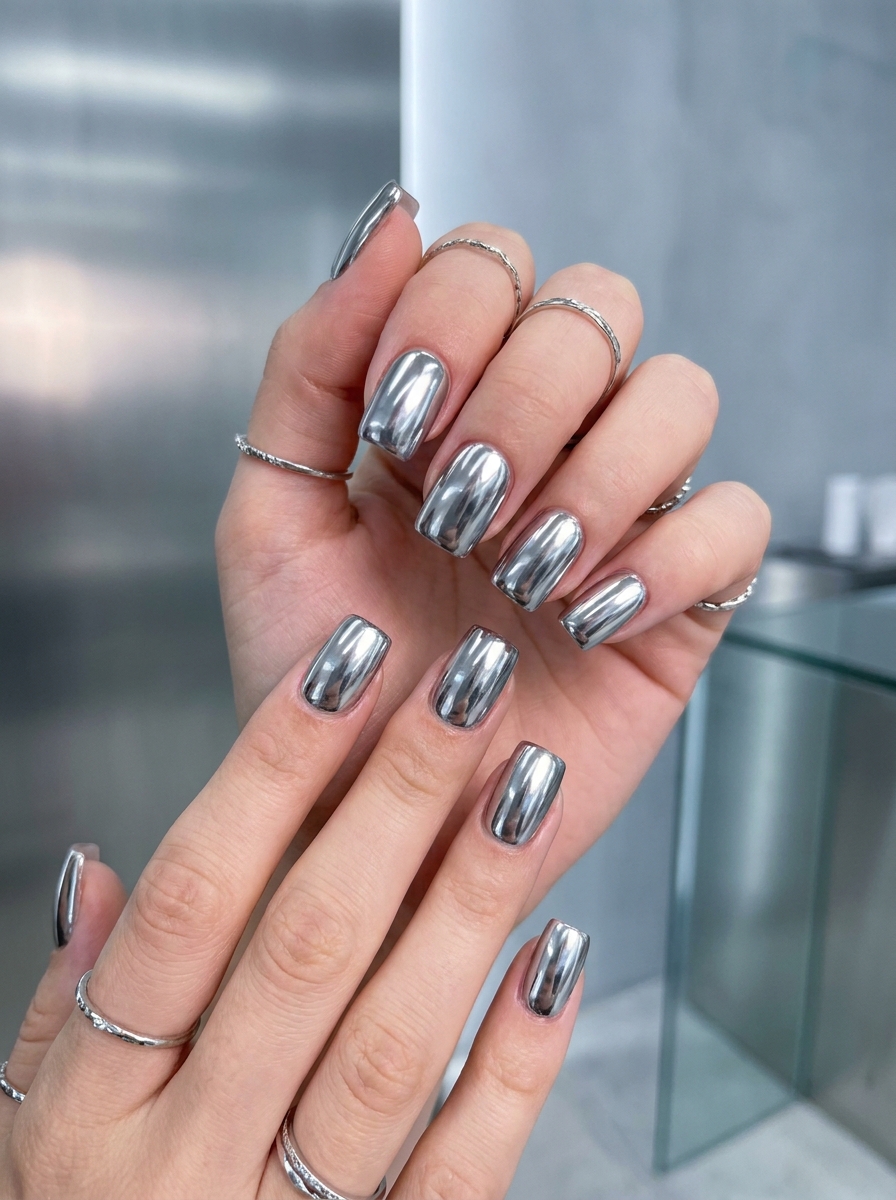 Silver Chrome Square Nails